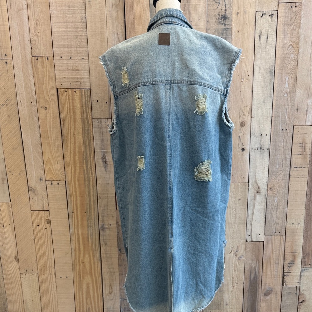 Distressed Denim Sleeveless Coat - Picture 4 of 5